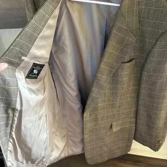 Vintage Hart Schaffner & Marx Brown Plaid Wool Suit Blazer Size 44L - Picture 7 of 11